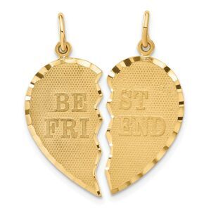 14k Yellow Gold Best Friend Heart Set of 2 Charm or Pendants, 22mm